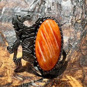 Sterling Silver Spiny Oyster Bucking Bronco Horse Ring Size 8.5 Western